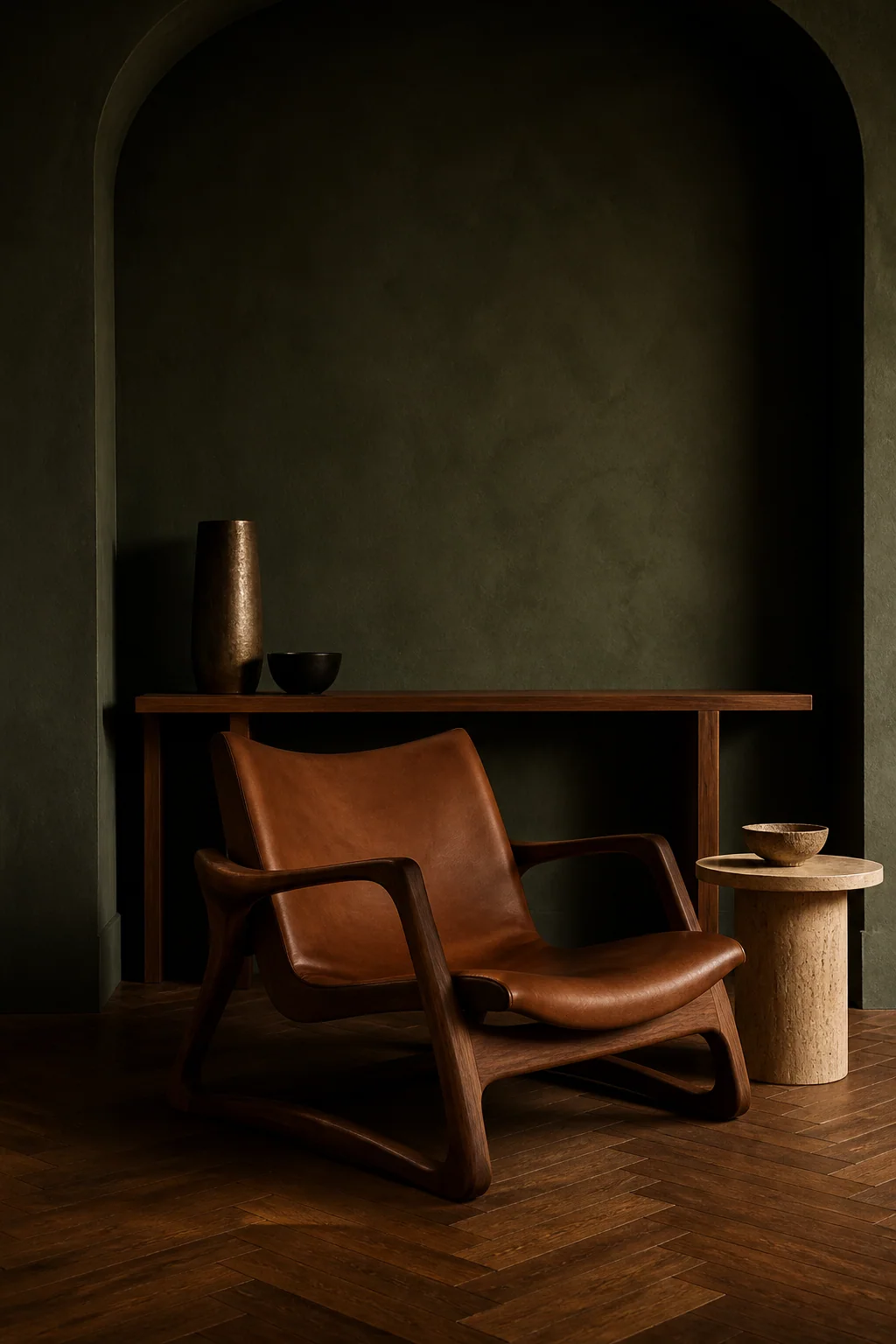 Sola walnut and leather lounge chair